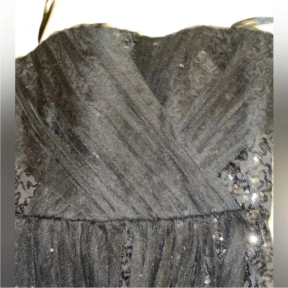 BCBGMAXAZRIA VIENNA STRAPLESS SEQUIN TULLE OVERLAY MINI DRESS BLACK 12P - Picture 13 of 15